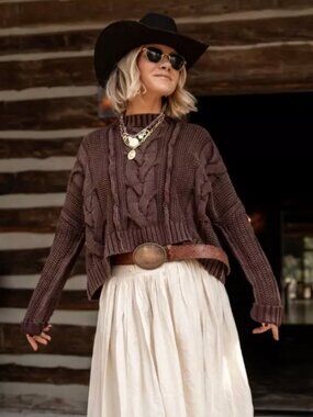 We The Free In A Daze Pullover Sweater in Brown NWT